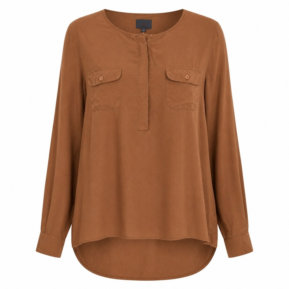 Buffalo Womens Silk Rayon Mix Media Henley Pull Over Top Chrome Brown Size Large